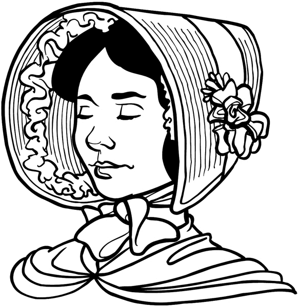 Lady in a vintage bonnet vinyl sticker. Customize on line. Faces 035-0233